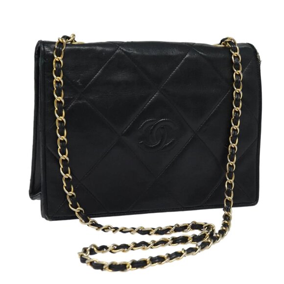 CHANEL Matelasse Chain Shoulder Bag Lamb Skin Black CC - Picture 1 of 16